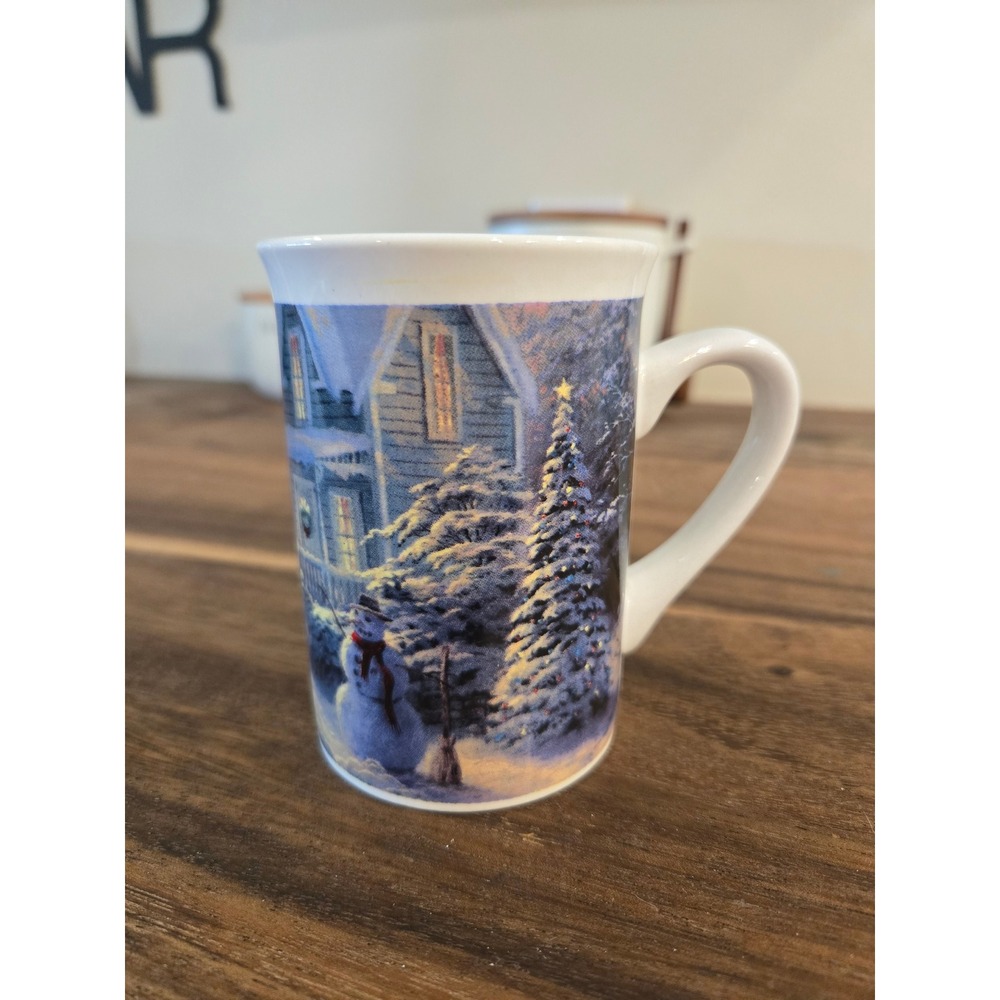 Thomas Kinkade Blessings of Christmas 2002 Snowman Cottage Mug Designpac